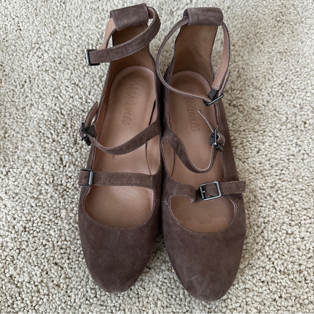 Madewell Suede Triple Strap Flat Brown